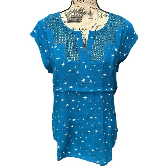 Danielrainn  Stitch Fix Blue Cap Sleeve Lace Blouse Women’s PS Small New - Picture 1 of 9